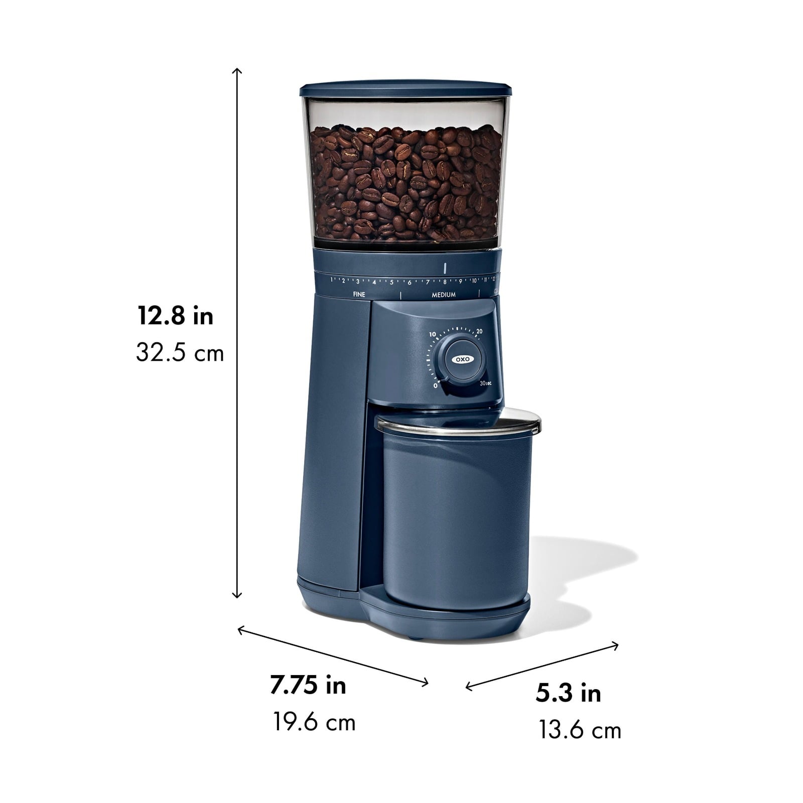 Conical Burr Coffee Grinder - Storm Blue specifications tab image two