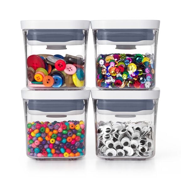 OXO Good Grips 4 Piece Mini POP Container Set filled with crafting supplies