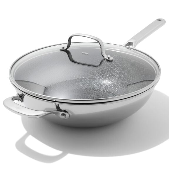Trident Hybrid Non-Stick Stainless Steel 5 Qt Wok with Lid 