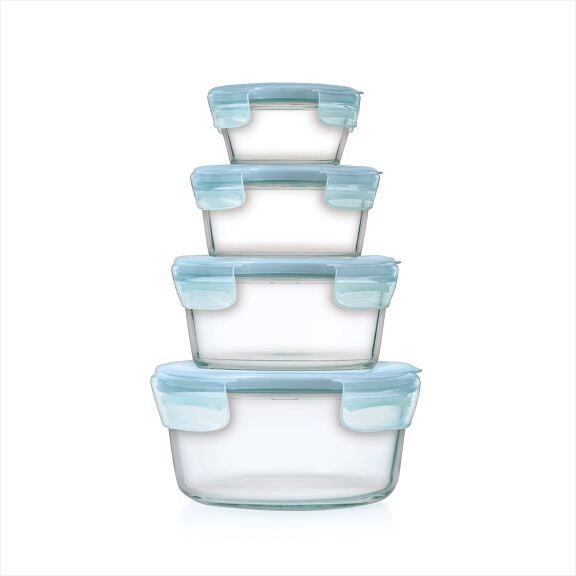 8-Piece Smart Seal Glass Round Container Set - Arctic Blue