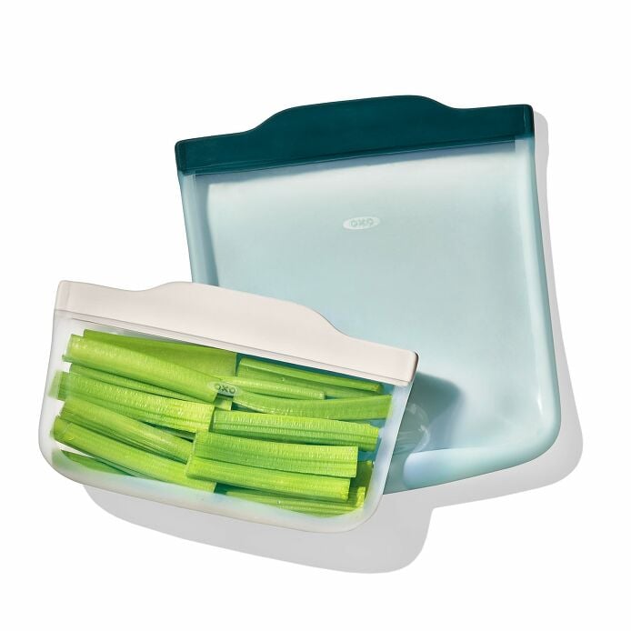 OXO Good Grips Borsa In Silicone Riutilizzabile Per Snack – 340 G, In Piedi, Colore Lagoon, Senza Cuciture, Adatta Per Sottovuoto E Microonde