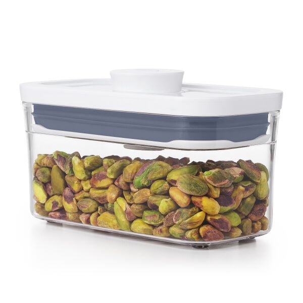 OXO POP Container, Slim Rectangle Mini 0.4 qt. with shelled pistachios