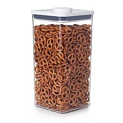 OXO Big Square Tall POP Container with pretzels