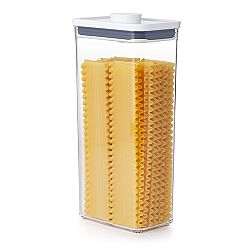 OXO POP Container, Rectangle Tall 3.7 qt. filled with a family size box of cereal