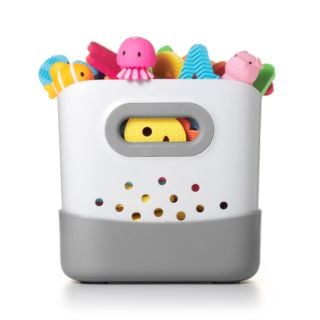OXO Tot Stand Up Bath Toy Bin filled with toys