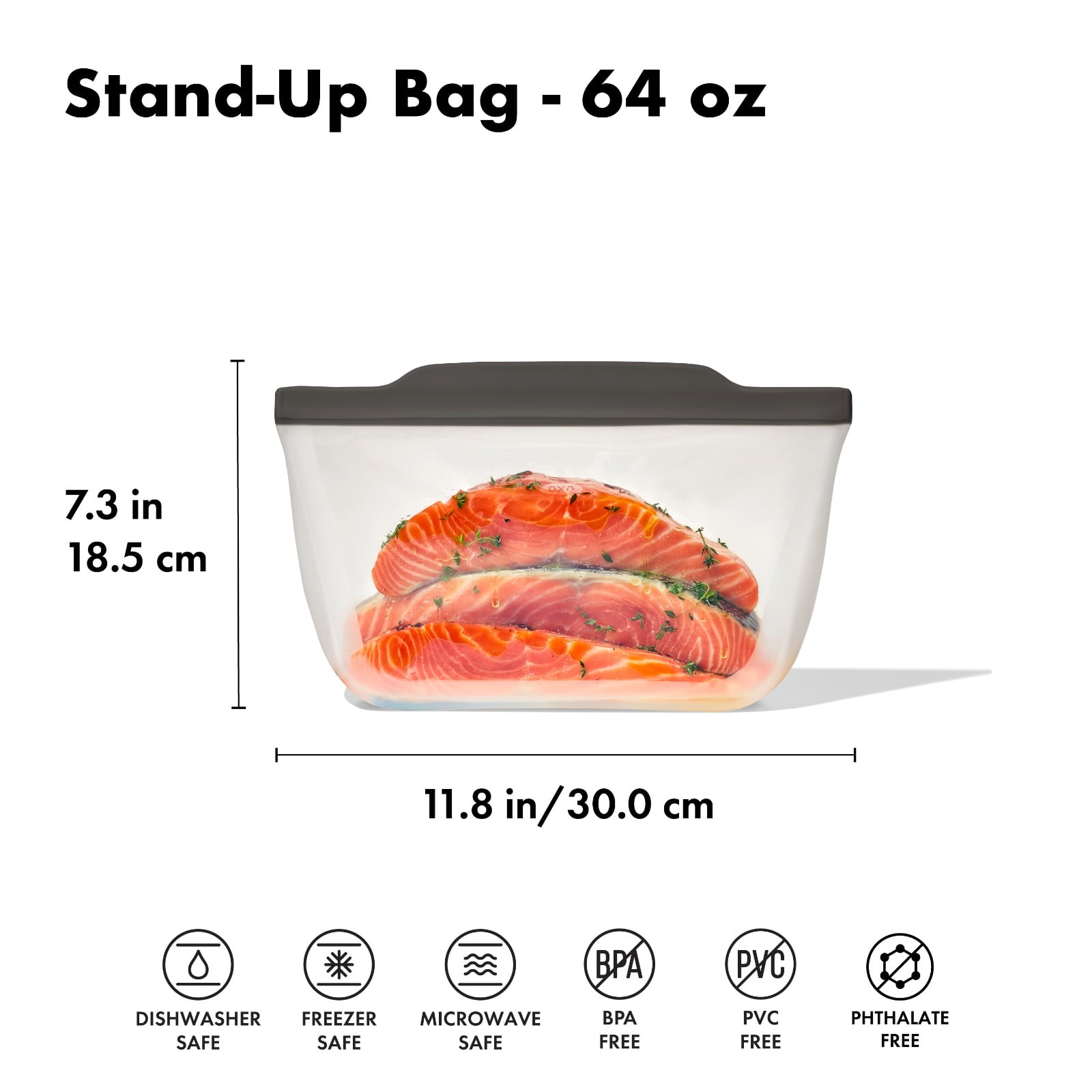 Outdoor Silicone Reusable Stand Up Bag Half Gallon (64 oz) specifications tab image two