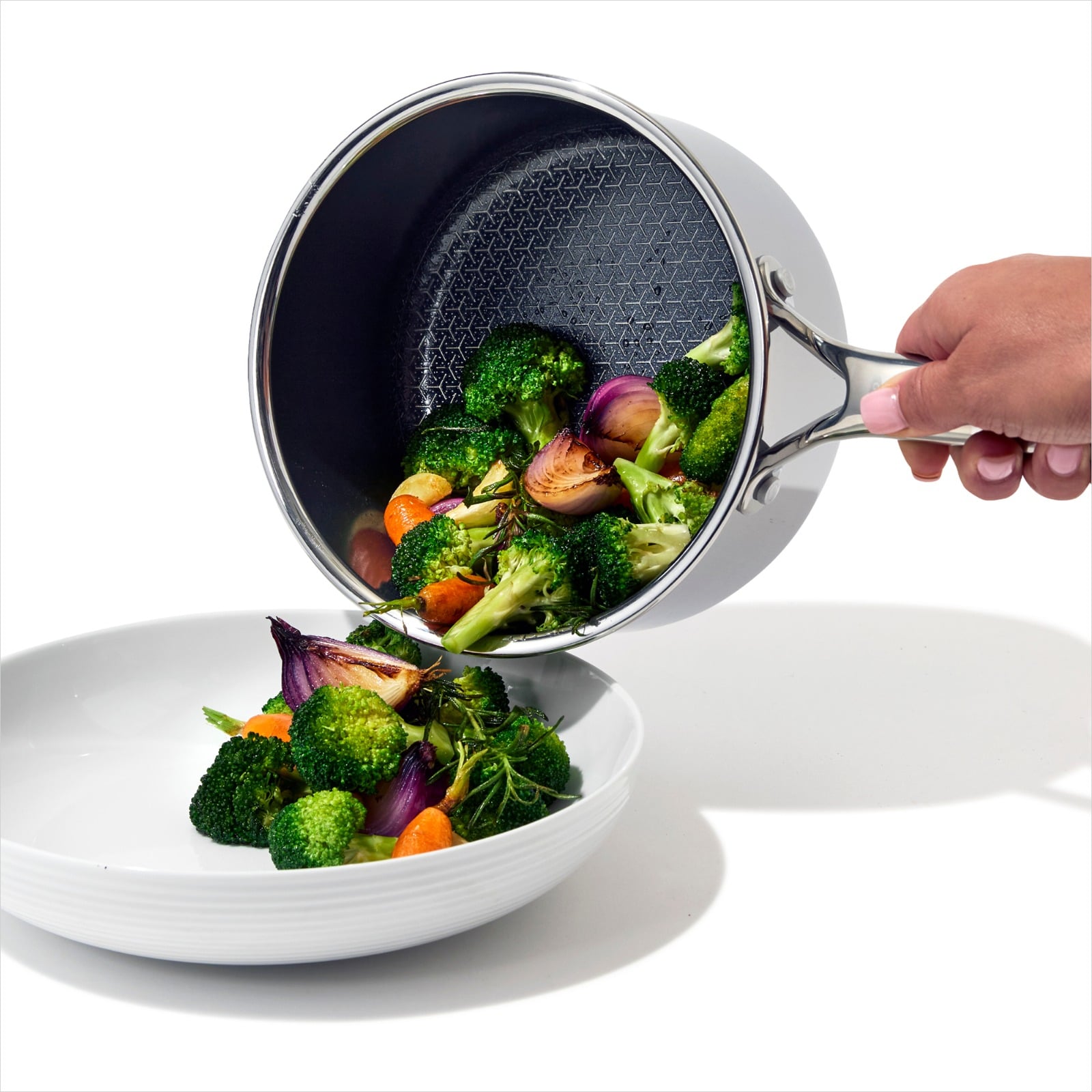 Trident Hybrid Non-Stick Stainless Steel 2.5 Qt Saucepan with Lid  details tab image.