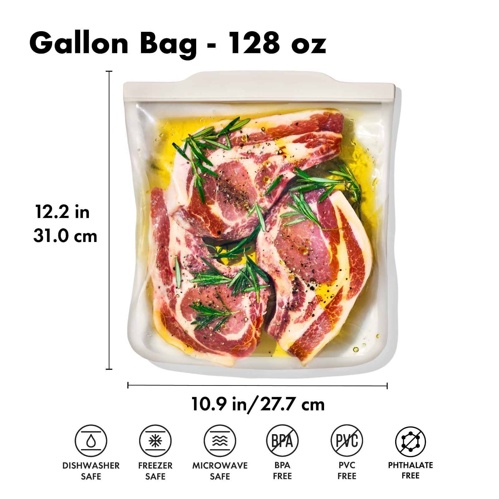 Silicone Reusable Bag - Gallon Bag (128 oz) - Oat specifications tab image two