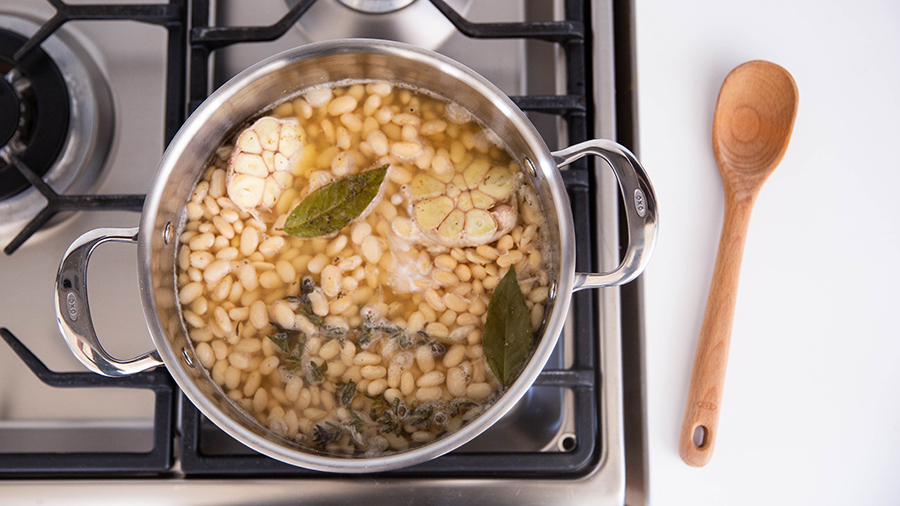stainless steel pot making beans