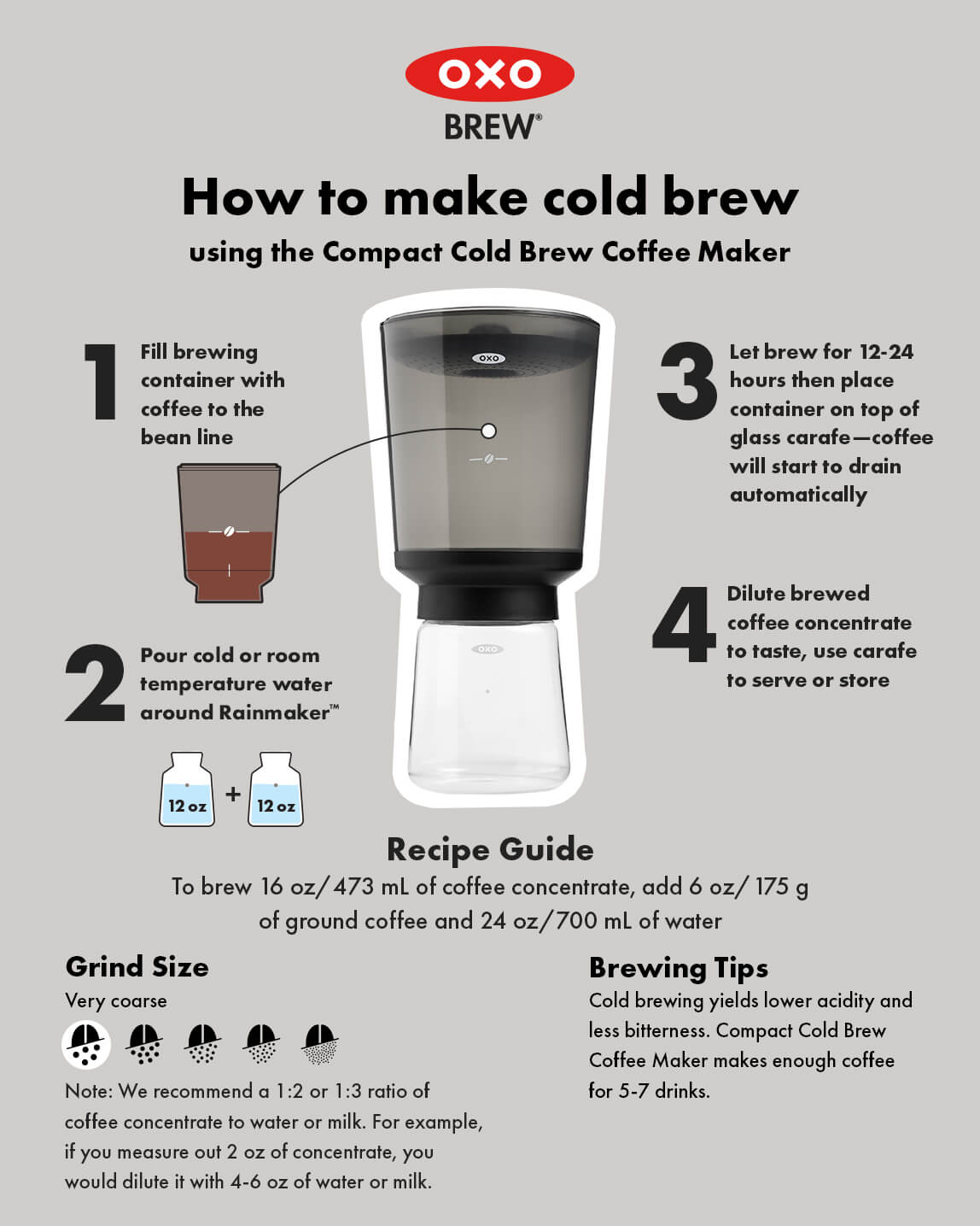OXO Compact Cold Brew Coffee Maker Instructions