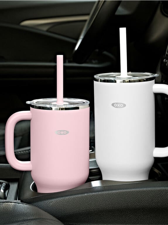 pink and white tumblers