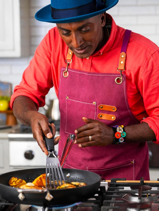 chef marcus samuelsson preparing halibut